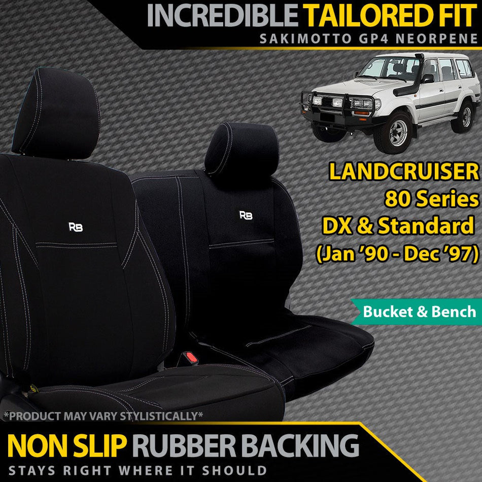 Toyota Landcruiser 80 Series DX & Standard GP4 Neoprene Bucket + 3/4 Bench Seat Covers (Made to Order)-Razorback 4x4