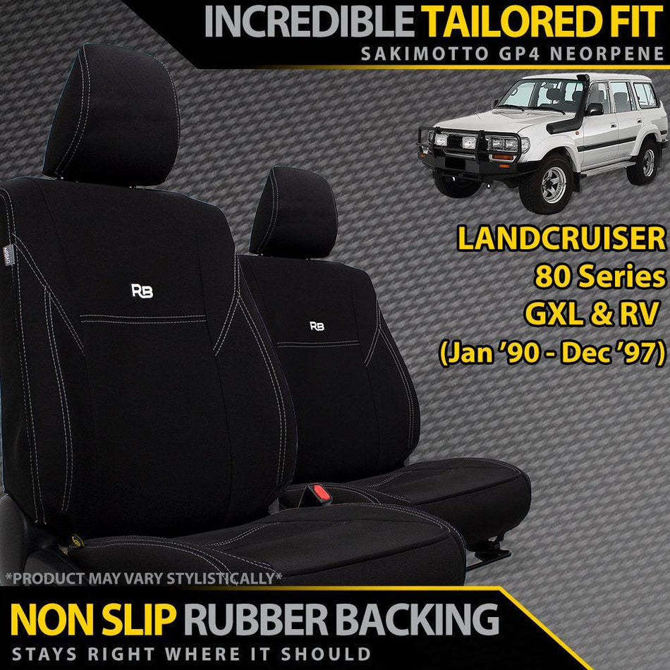 Toyota Landcruiser 80 Series GXL & RV Neoprene 2x Front Seat Covers (Made to Order)-Razorback 4x4