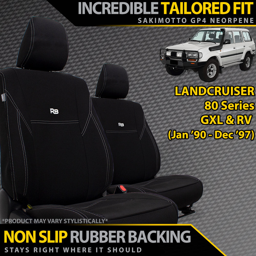 Toyota Landcruiser 80 Series GXL & RV Neoprene 2x Front Seat Covers (Made to Order)