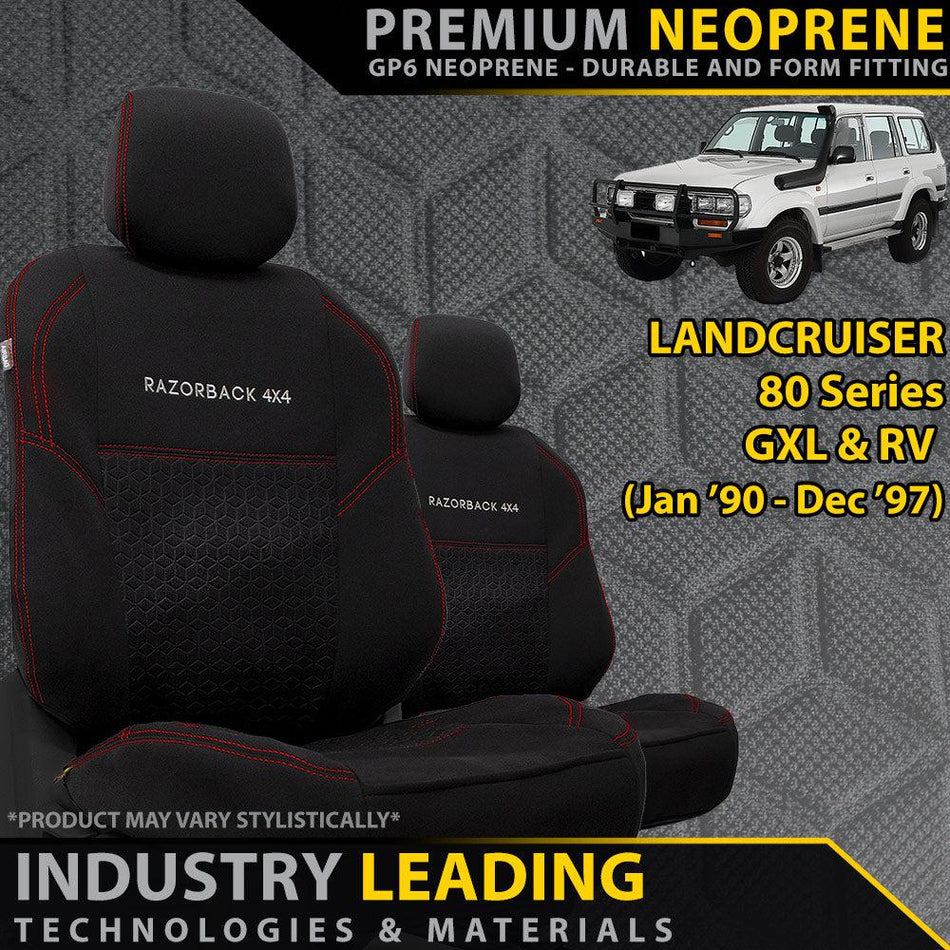 Toyota Landcruiser 80 Series GXL & RV Premium Neoprene 2x Front Seat Covers (Made to Order)-Razorback 4x4