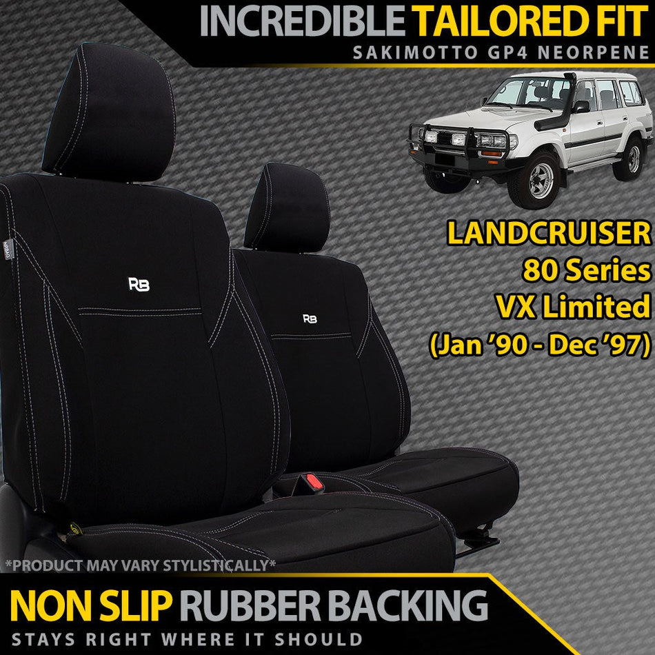 Toyota Landcruiser 80 Series VX Limited GP4 Neoprene 2x Front Seat Covers (Made to Order)-Razorback 4x4