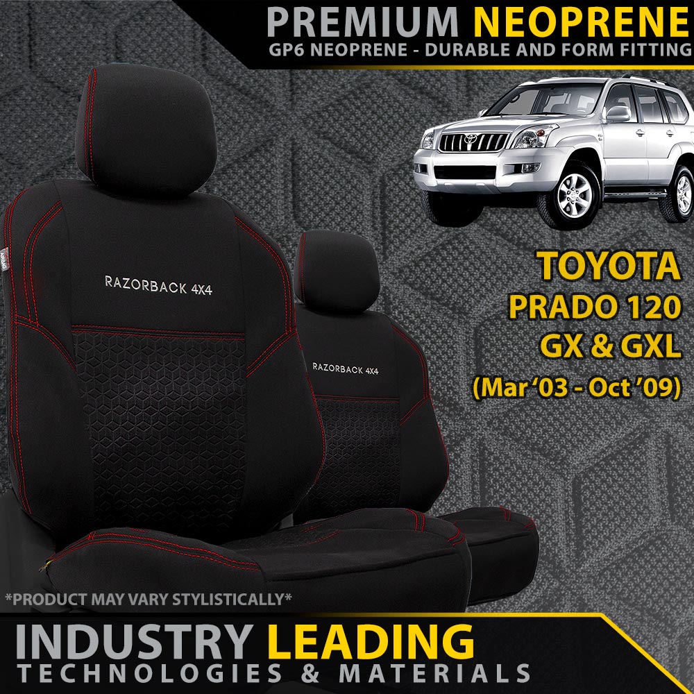 Toyota Prado 120 Premium Neoprene 2x Front Seat Covers (Made to Order)-Razorback 4x4