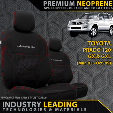 Toyota Prado 120 Premium Neoprene 2x Front Seat Covers (Made to Order)-Razorback 4x4