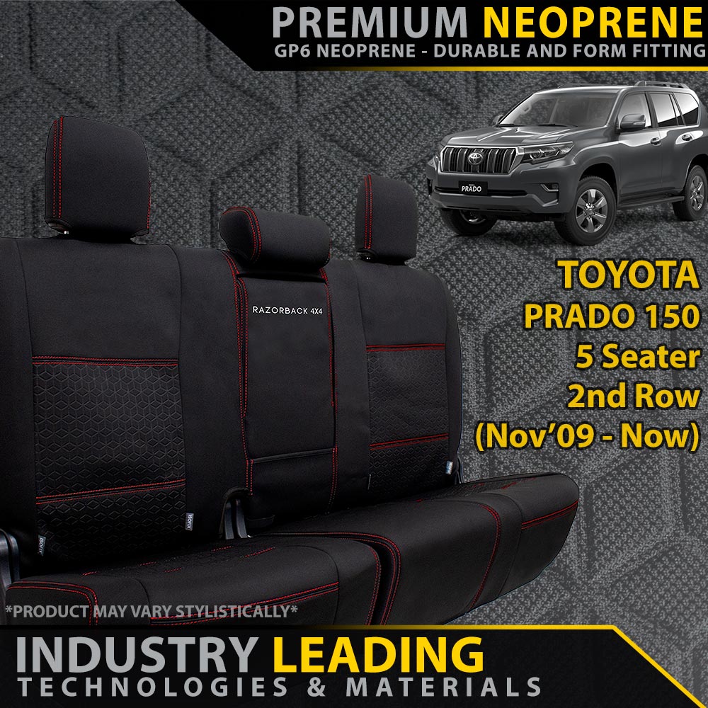 Toyota Prado 150 5 Seater Premium Neoprene Rear Row Seat Covers (Made to Order)-Razorback 4x4