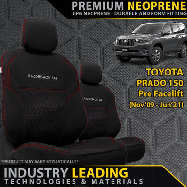Toyota Prado 150 (Pre Facelift) Premium Neoprene 2x Front Seat Covers (Made to Order)-Razorback 4x4
