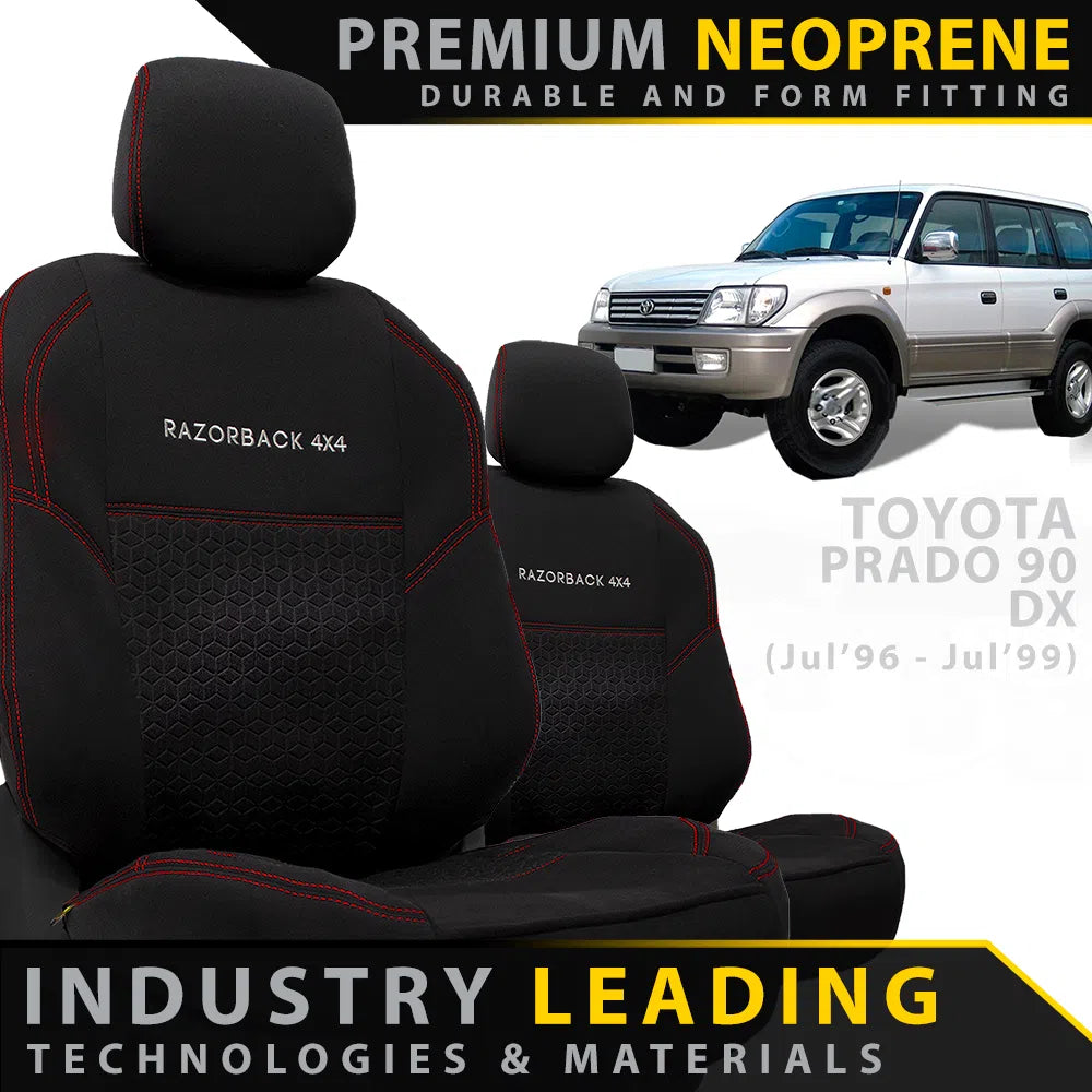 Toyota Prado 90 DX Premium Neoprene 2x Front Seat Covers (Made to Order)-Razorback 4x4