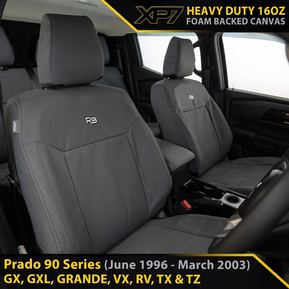 Toyota Prado 90 Series (NO Armrests) XP7 Heavy Duty Canvas 2x Front Seat Covers (Made to Order)