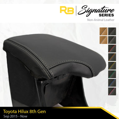 Signature Series Console Lid Cover Black with Charcoal Stitching for Toyota Hilux 8th Gen