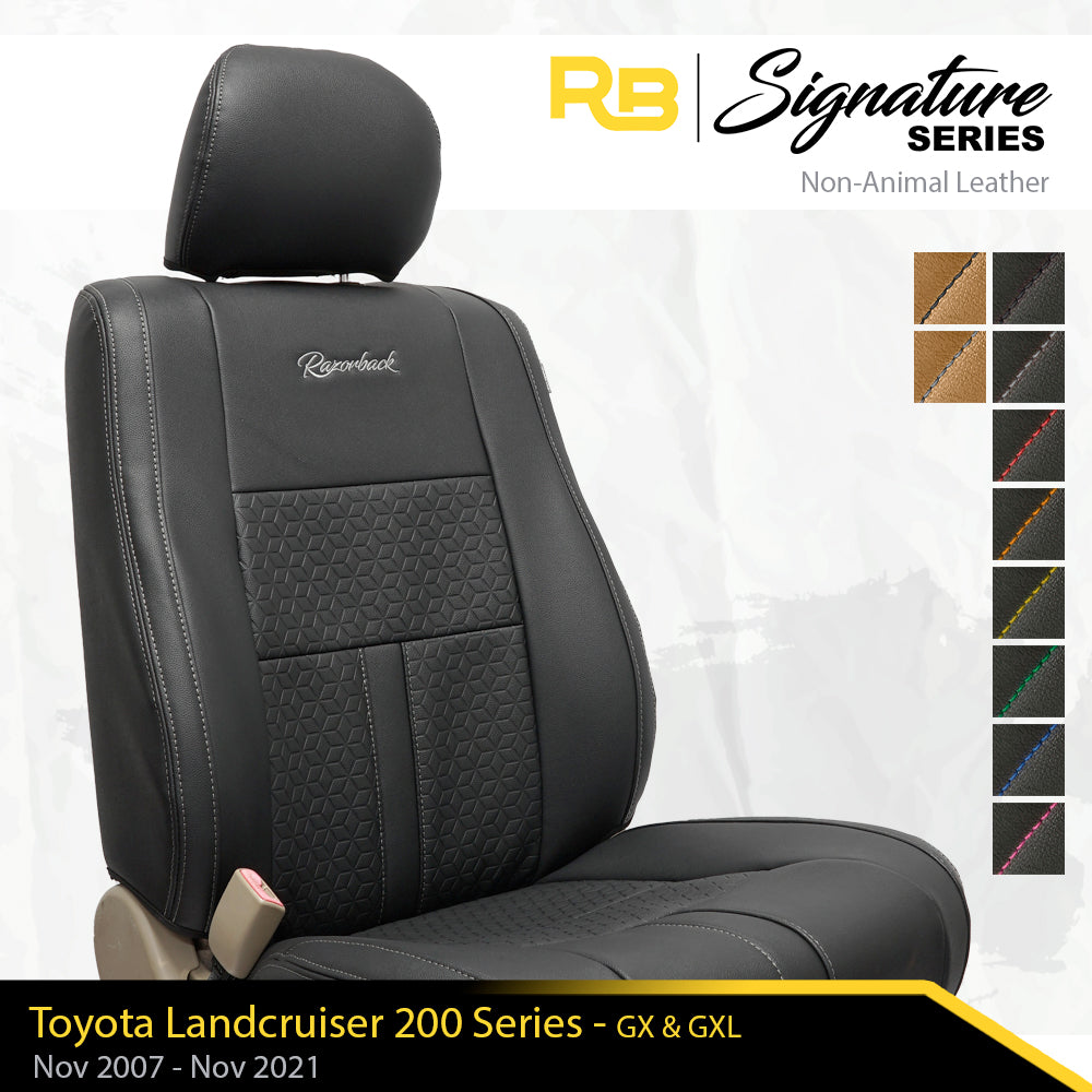 Signature Series Front Seat Covers Black with Charcoal Stitching for Toyota Landcruiser 200 Series GXL & GXL