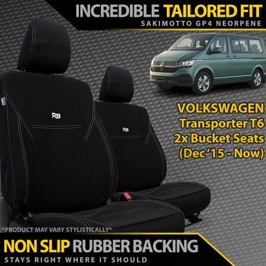 Volkswagen Transporter T6 Neoprene 2x Front Bucket Seat Covers (Made to Order)-Razorback 4x4