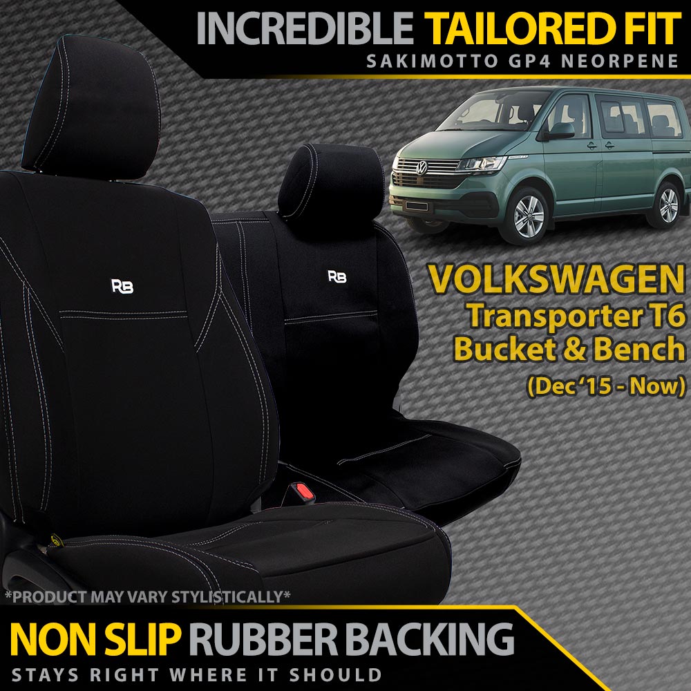 Volkswagen Transporter T6 Neoprene Bucket & 3/4 Bench Seat Covers (Made to Order)-Razorback 4x4