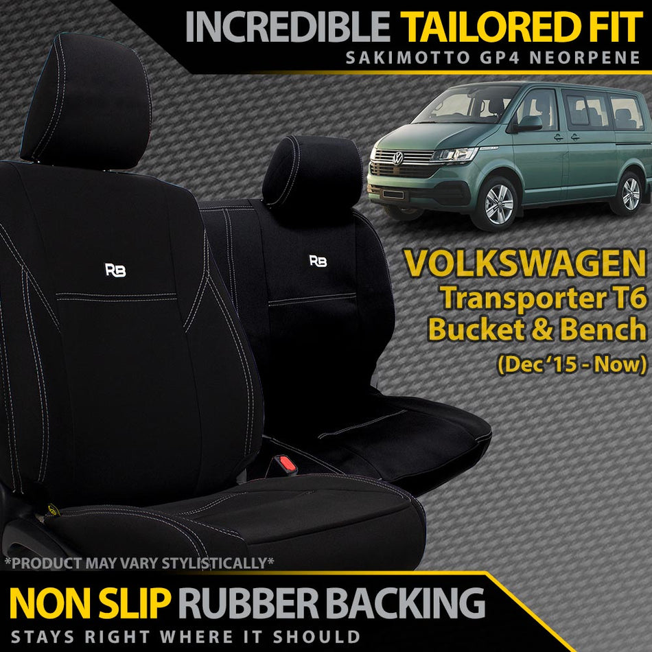 Volkswagen Transporter T6 Neoprene Bucket & 3/4 Bench Seat Covers (Made to Order)-Razorback 4x4