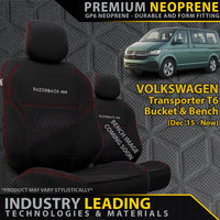 Volkswagen Transporter T6 Premium Neoprene Bucket & 3/4 Bench Seat Covers (Made to Order)-Razorback 4x4