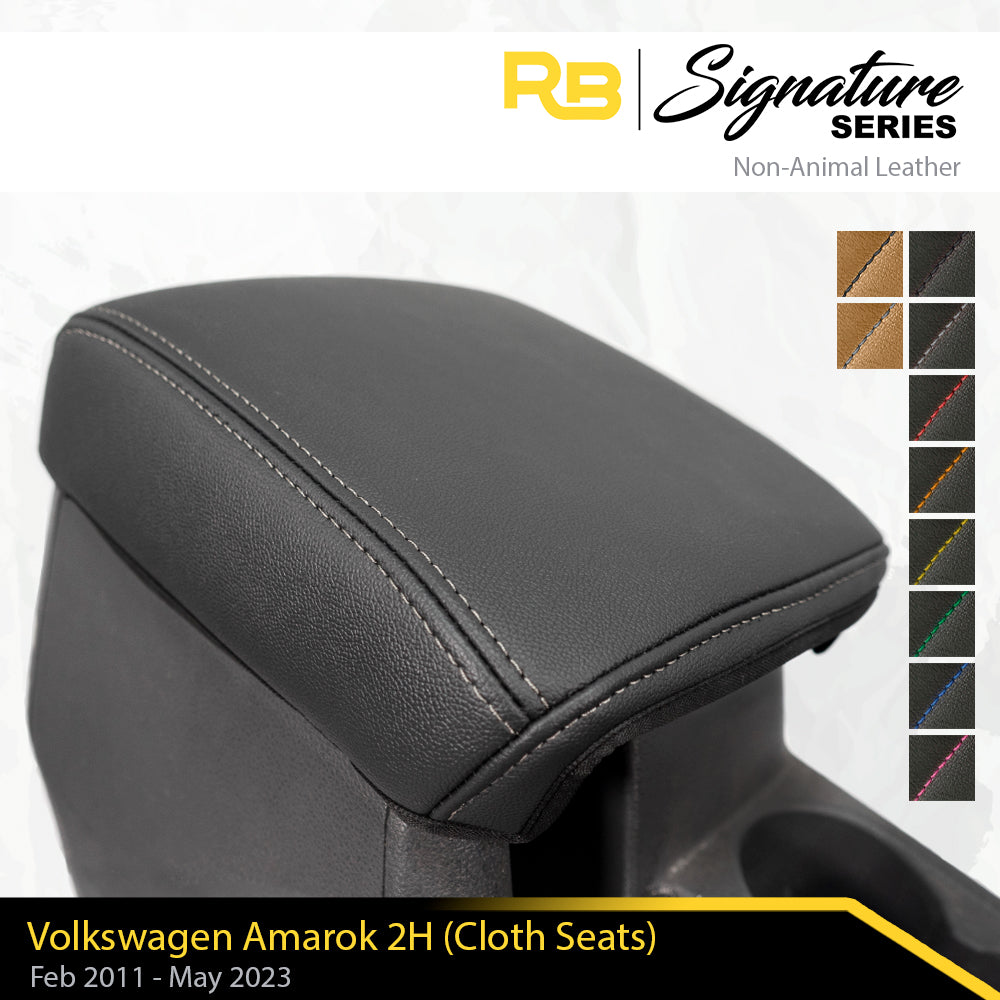 Signature Series Console Lid Cover Black with Charcoal Stitching for Volkswagen Amarok 2H Cloth Seats