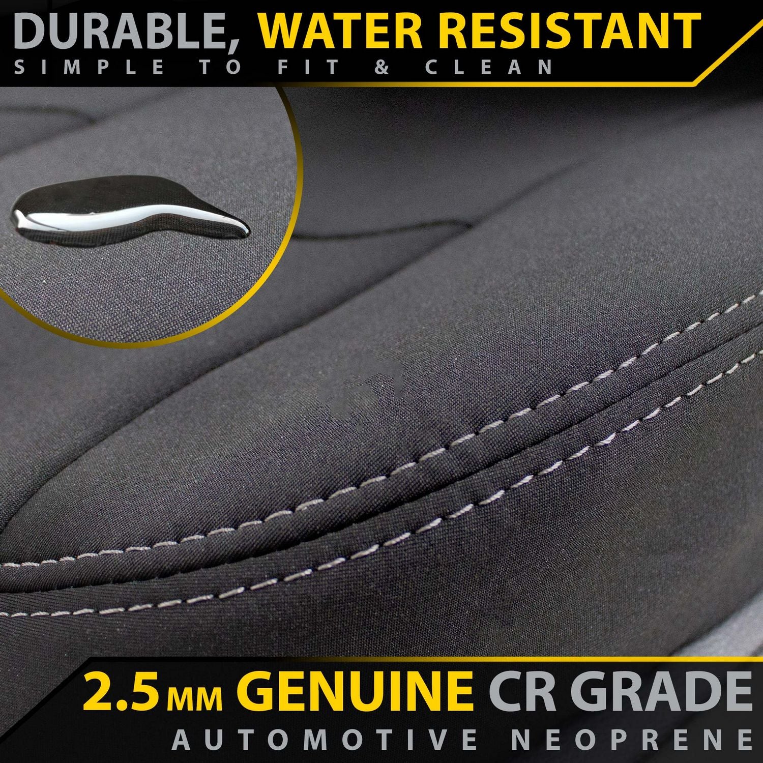 Macro photo of stitching on a neoprene seat cover
